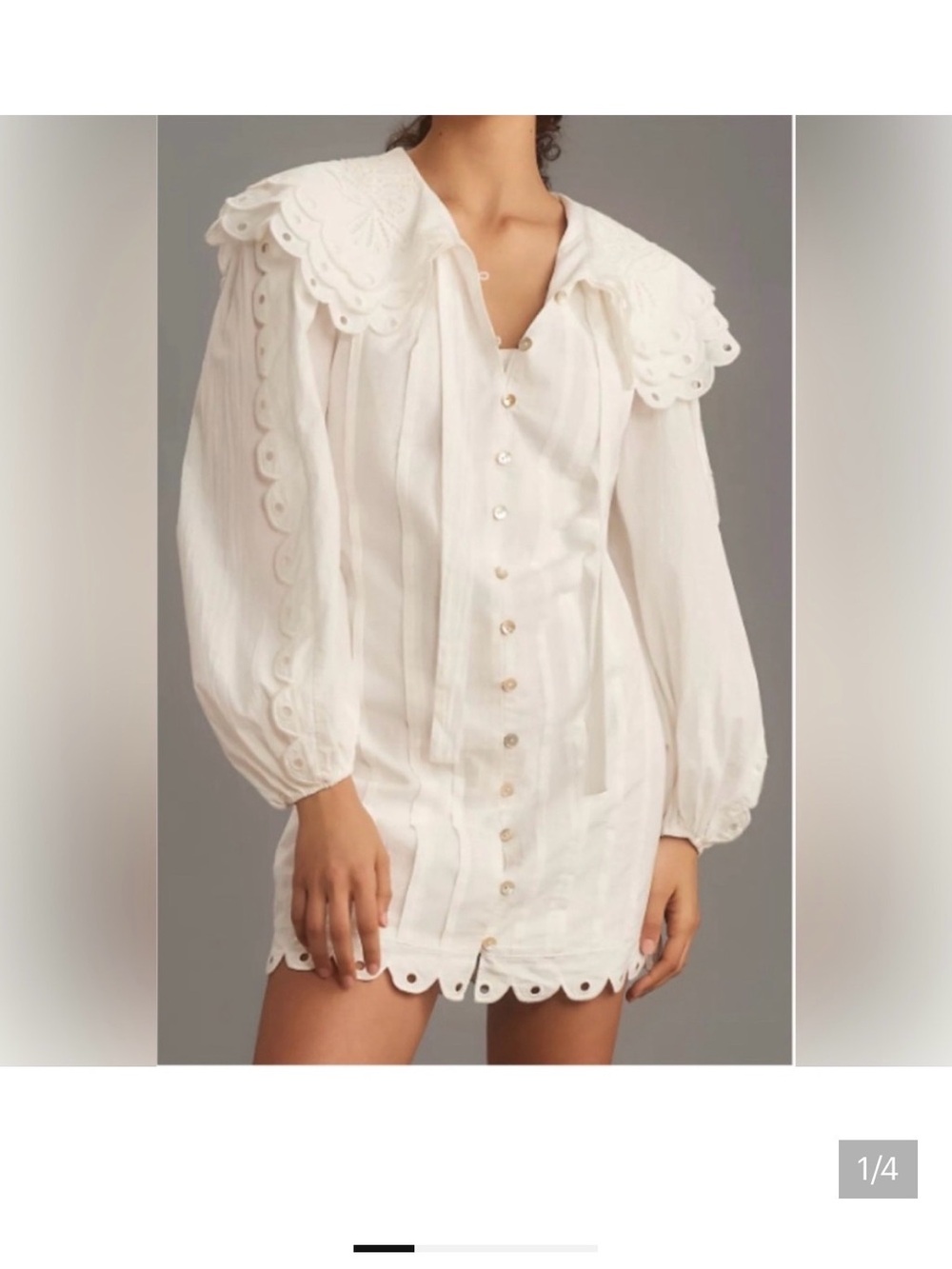 NWT FARM Rio White Scalloped Eyelet Button-Front Mini Dress